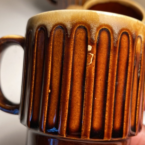 Vintage Brown Drip Glaze Stackable Mugs Set of 4 - Picture 2 of 11